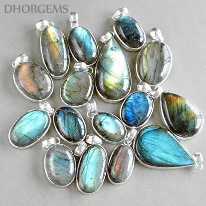 Labradorite naturale argento overlay pendente della pietra preziosa commercio all'ingrosso multi fuoco labradorite tedesco ciondolo in argento della pietra preziosa