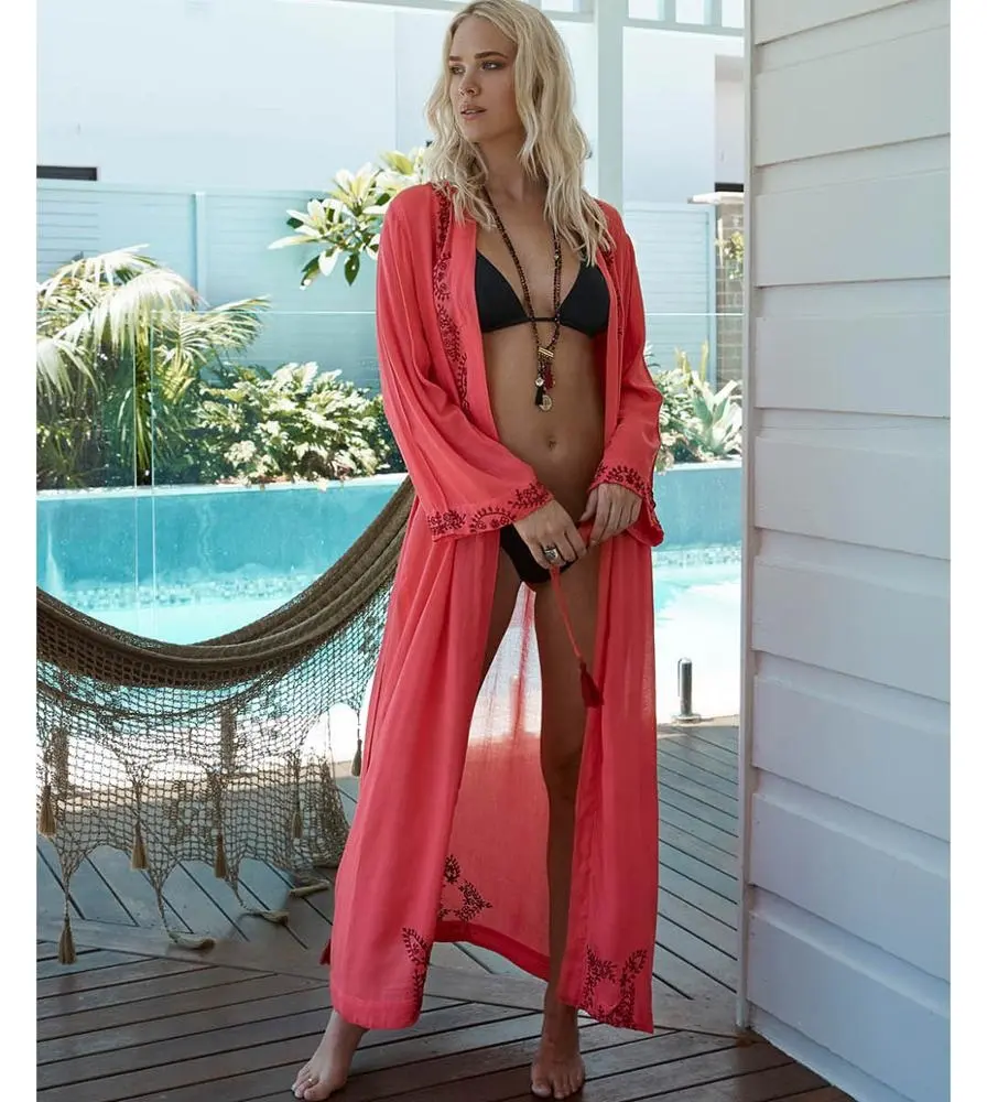 Hit im Jahr 2019 Damen bekleidung Rayon Beach wear Bestickter Kimono