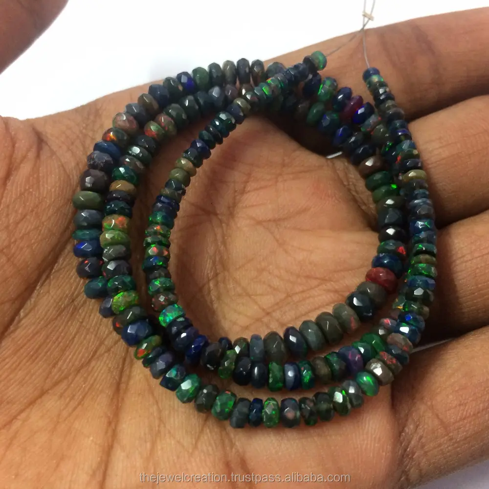 Filo di perline di pietre preziose Rondelle sfaccettate opale nero etiope naturale da 4mm per la creazione di gioielli da collana allentata all'ingrosso