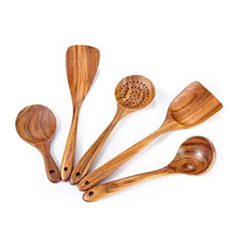 Juego de 5 cucharas de madera para cocina y comedor, juego de utensilios resistentes al calor