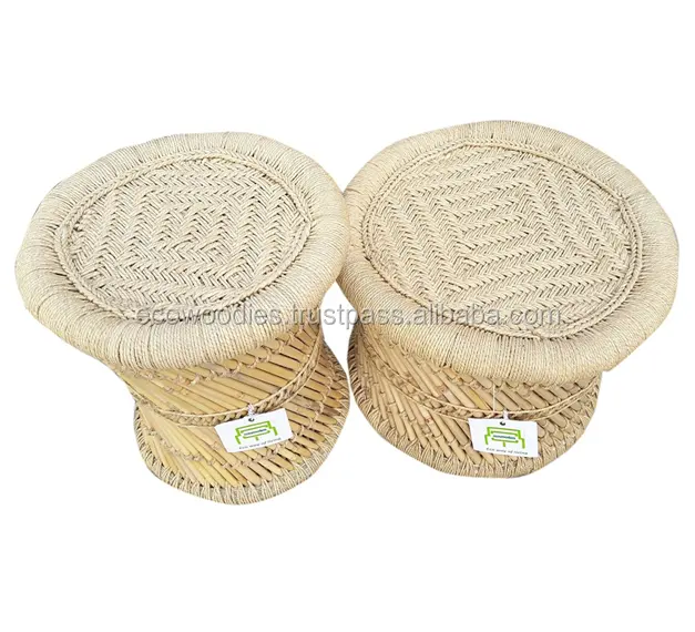 Simple Pattern Eco Friendly Bamboo Garden Outdoor/Patio Furniture Ottoman Stool Set for Indoor Outdoor Use