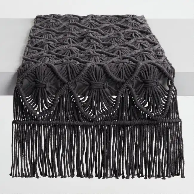 Camino de mesa de macramé con borlas, diseño personalizado, tamaño y Color negro, bohemio, para boda