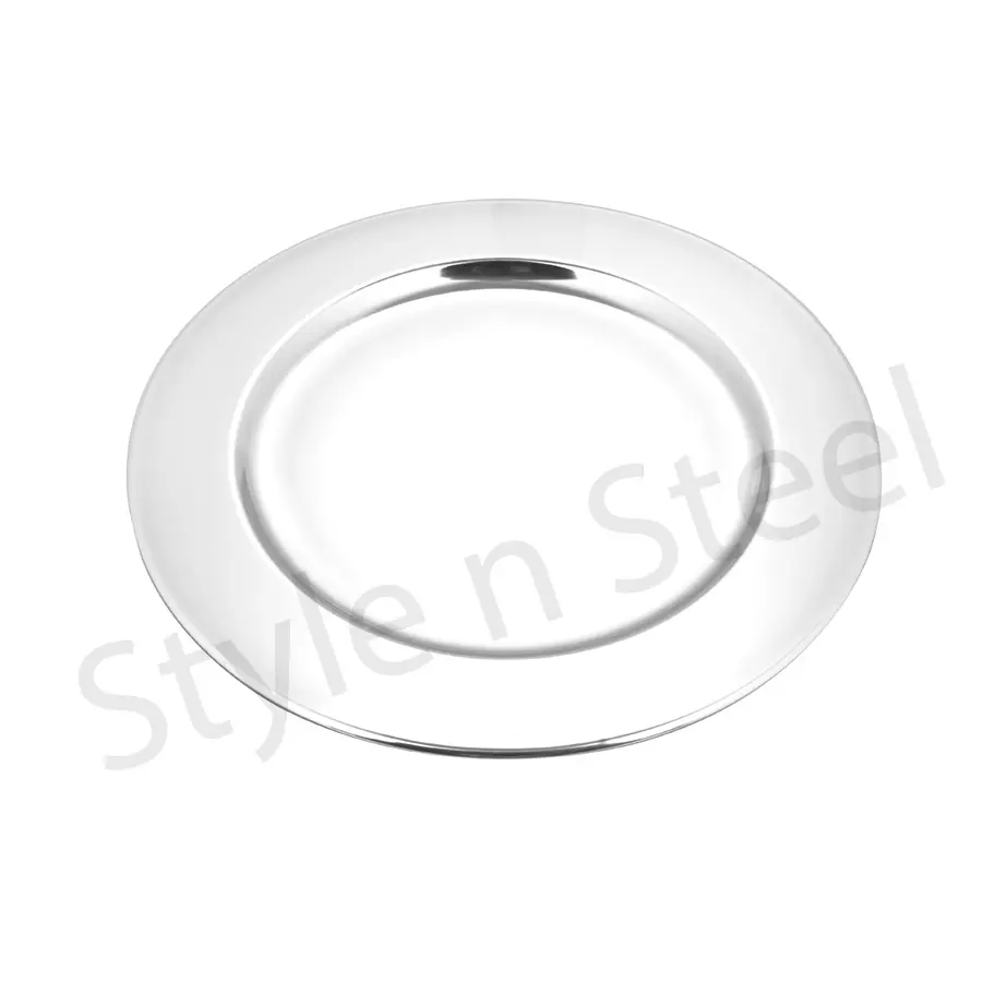 Restaurant Home Hotel Use Round Shape Stainless Steel Serving Tray Charger Plate with Anti Skid Base Stainless Steel
