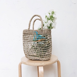 Büyük ve küçük doğal renk açık örgü seagrass hasır alışveriş çantası plaj çantası tote çanta - Product Image 5