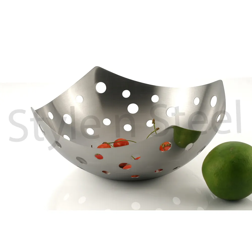Cesta de frutas com design de corte, cesta de aço inoxidável moderna para decoração, cozinha, frutas, suporte