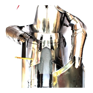 木製ベーススチールフレーム付き中世金属鋼古代鎧スーツ剣と盾 - Product Image 3