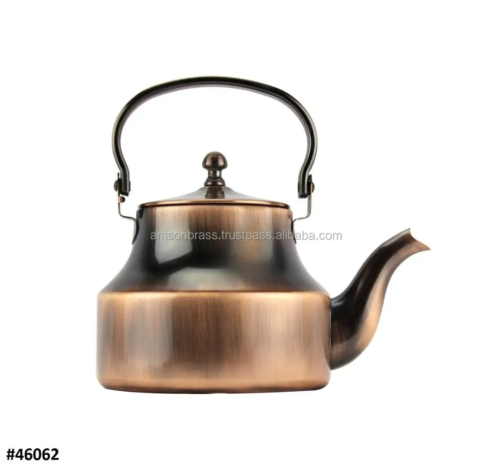 Bronce terminado tetera de cobre para el calentamiento de agua café y té indio tradicional utensilios de cocina
