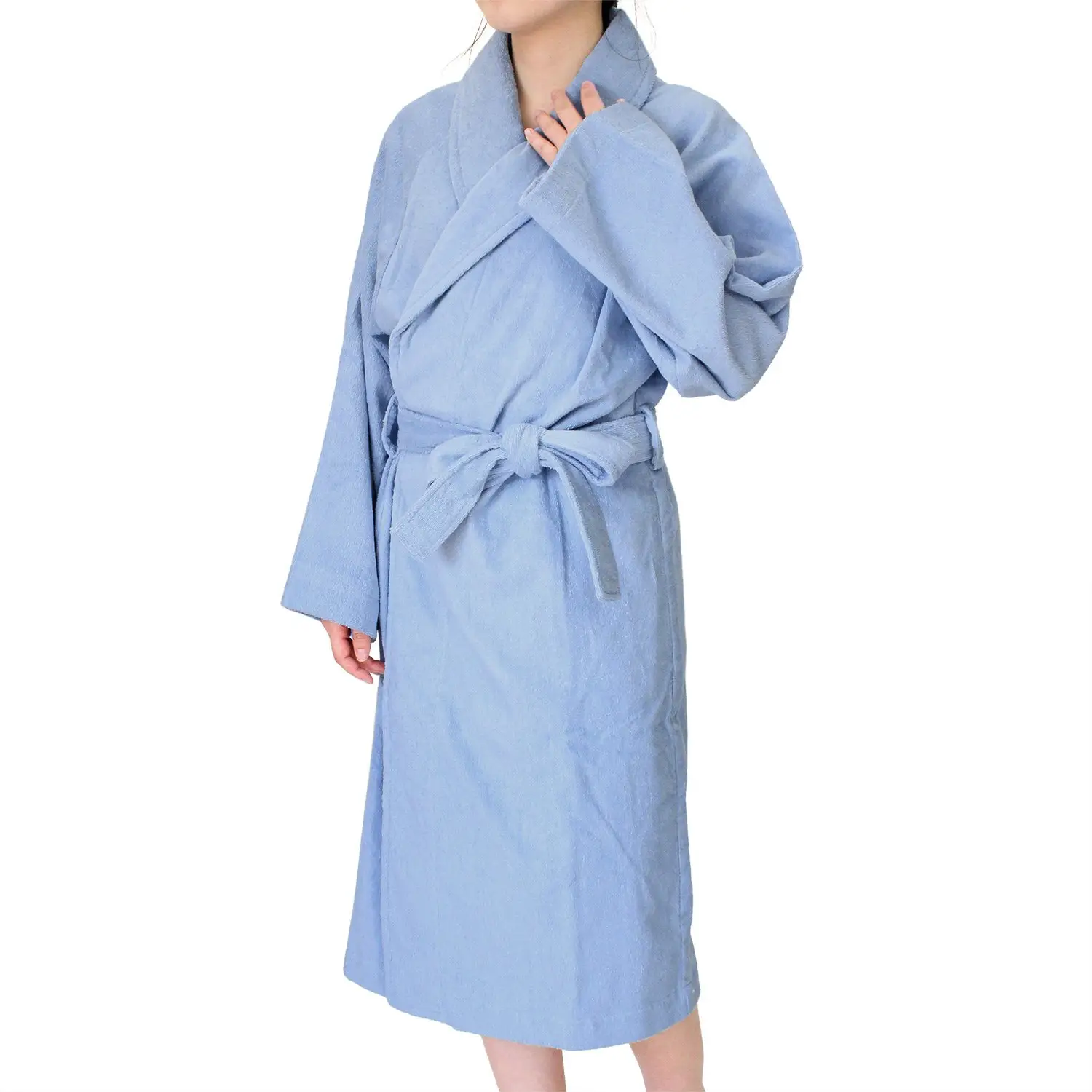 [Wholesale Products] HIORIE Cotton 100% Towel Bathrobe Women's Sleepwear Kimono Pajama Lounge wear made in Japan Terry Blue