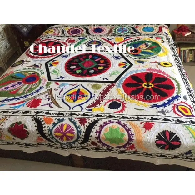 Uzani Bordir Seprai Uzani. Bed Cover Hiasan Dinding Vintage Katun Suzani Selimut Tempat Tidur Indian Tempat Tidur Bunga