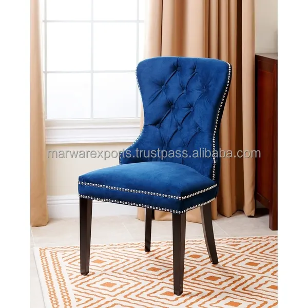 Mavi kadife püsküllü yemek sandalyesi kadife restoran yemek sandalyesi oturma odası kadife sandalye