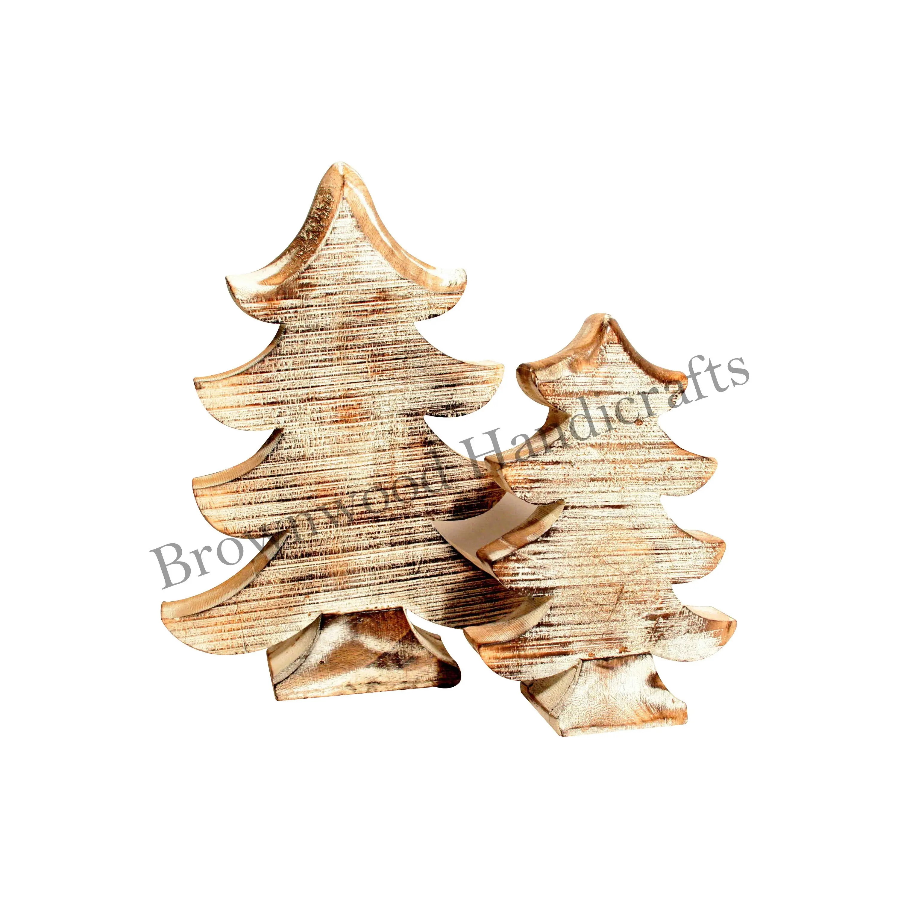 Hand geschnitzte Weihnachts baums chmuck aus Mango holz 2er-Set Rustikales Weihnachts dekor aus Holz für festliches Ambiente und Geschenke