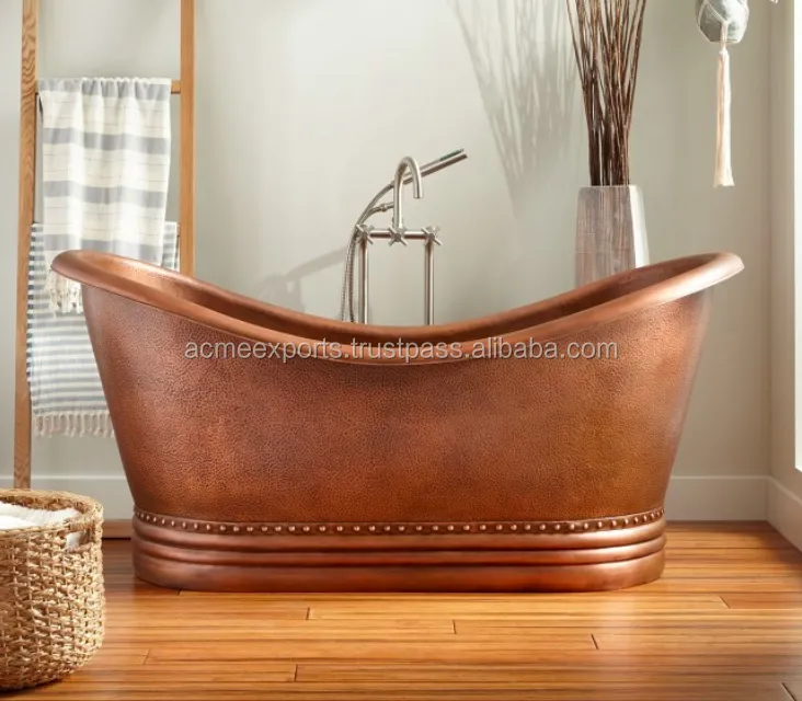 100% 純銅浴槽を備えたアンティークの手作り銅浴槽の自立型銅浴槽