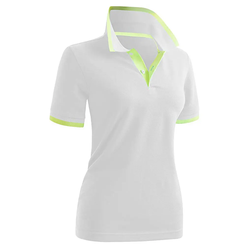Polo de dos botones para mujer, Camiseta deportiva blanca y verde con logotipo personalizado