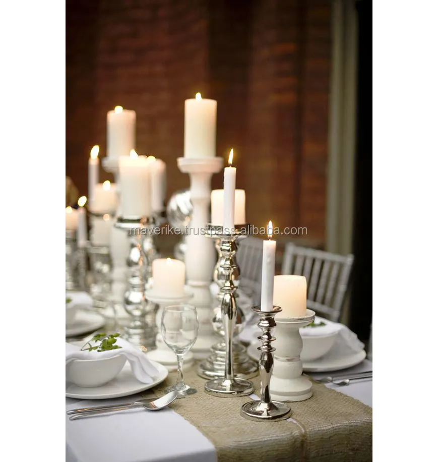 Bougeoir décoratif de table de mariage en argent bougeoir pilier en métal pour pièce maîtresse de décoration de table de salon