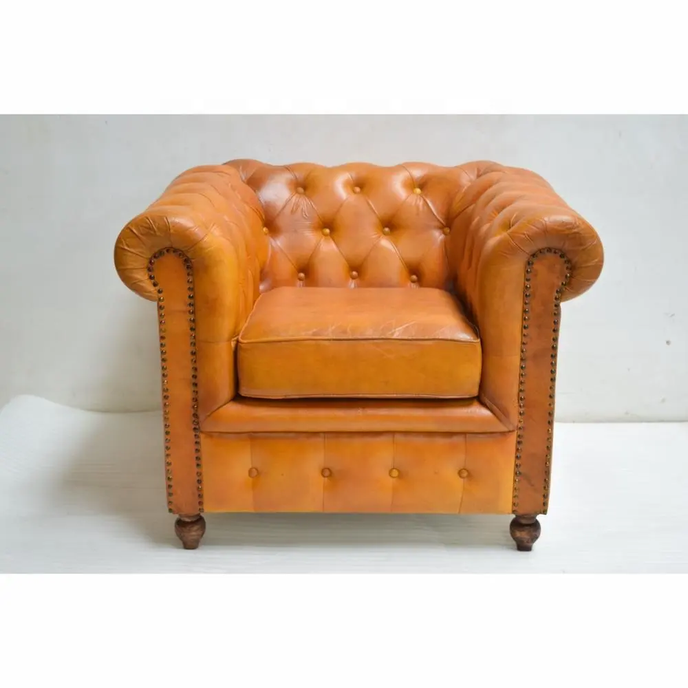 Bestverkopende Vintage Lederen Chesterfield Bank Met Chromen Casters 1 + 2 + 3 Sofa Set In Verschillende Kleuren Huismeubilair