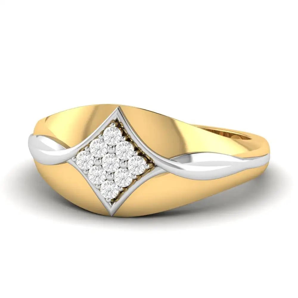 Anillo de oro amarillo de 14 quilates con diamantes 100% naturales para hombre, sortija masculina de oro de 14 quilates con peso de 0,18 quilates