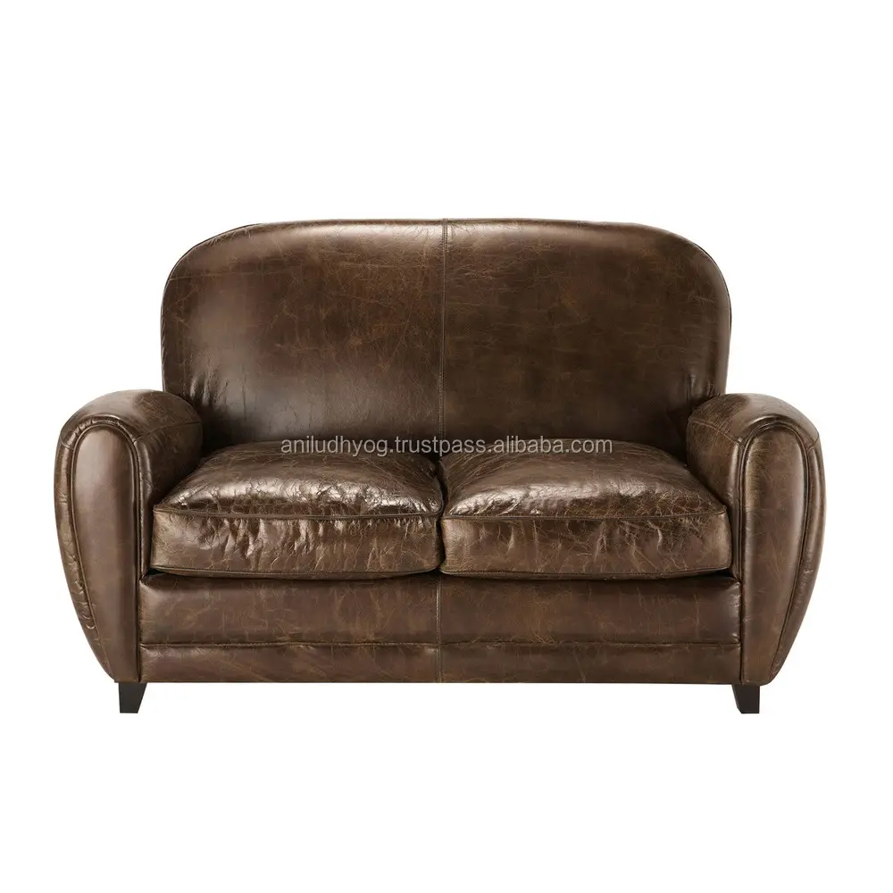 Dois lugares sofá de couro vintage em marrom/sofás De Couro da Índia