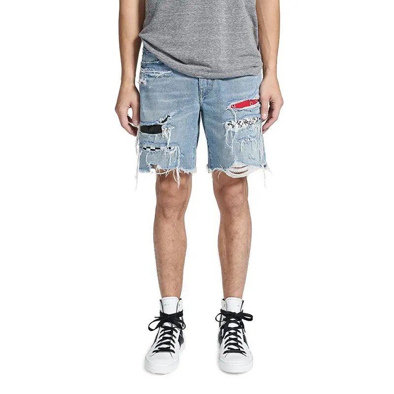 OEM fashion new short jeans dropshipping ripped patch jeans for men