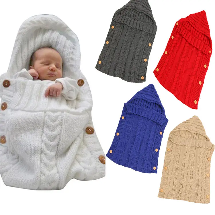Outdoor Winter Newest Crochet Button Stroller Knitted Baby Sleeping Bags
