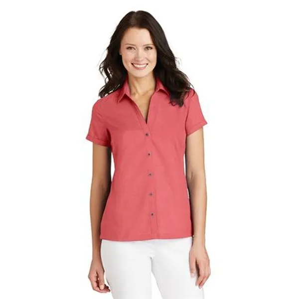 Port Authority Ladies Textured Camp Shirt - 60/40 cotton/poly yarn-dyed dobby and comes with your logo