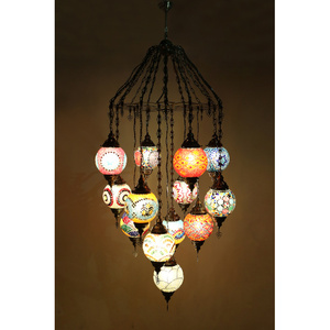 De Luxe Turkish Mosaic Glass <strong>Chandelier</strong> with <strong>15</strong> Special Mosaic Shades