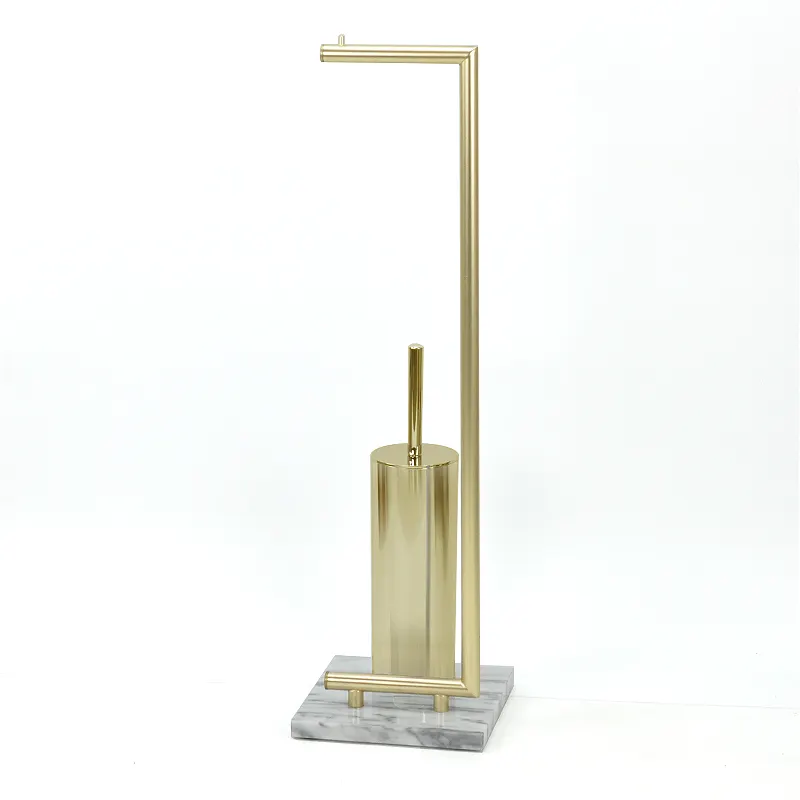 Gold Finish Toilet Paper Roll with Toilet Brush Holder