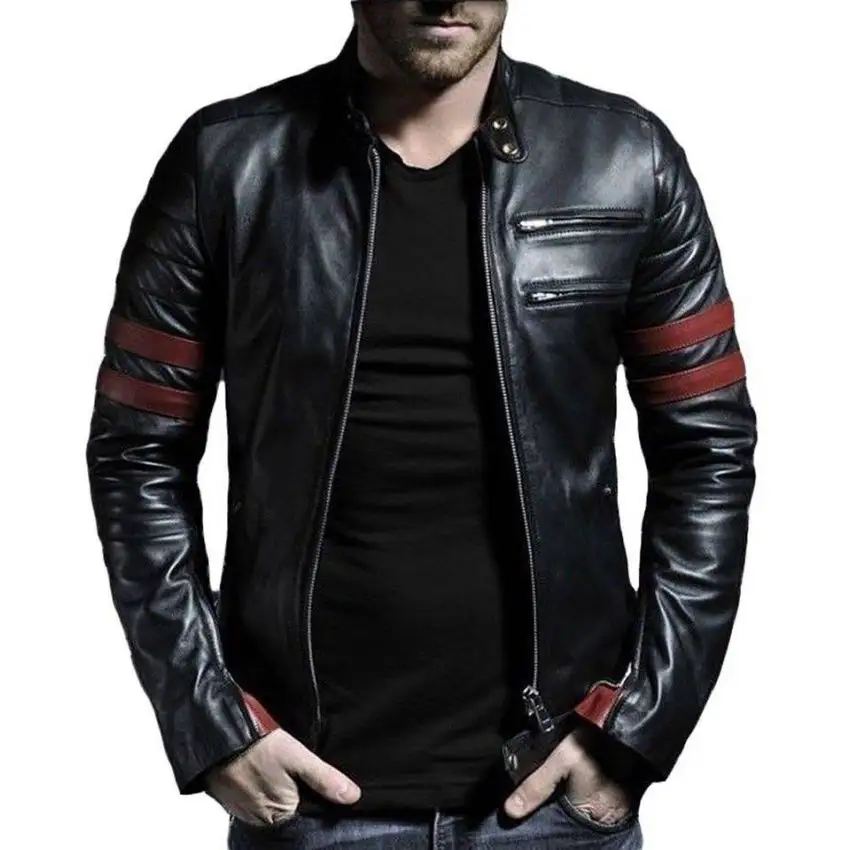X-men origins wolverine slim fit genuino giacca di pelle giacca moto nera