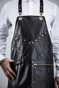 Özel logo tarzı berber önlük tuval deri denim kumaş toptan çok amaçlı önlükleri ayarlanabilir boyun kemerleri