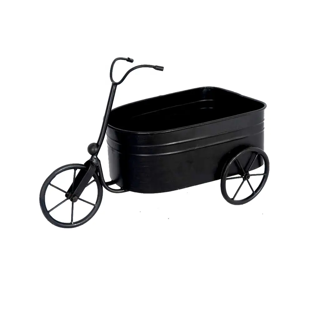 Черная оцинкованная подставка для трехколесного велосипеда, металлическая подставка для горшка для растений, рельефный и молотковый никелированный трехколесный плантатор