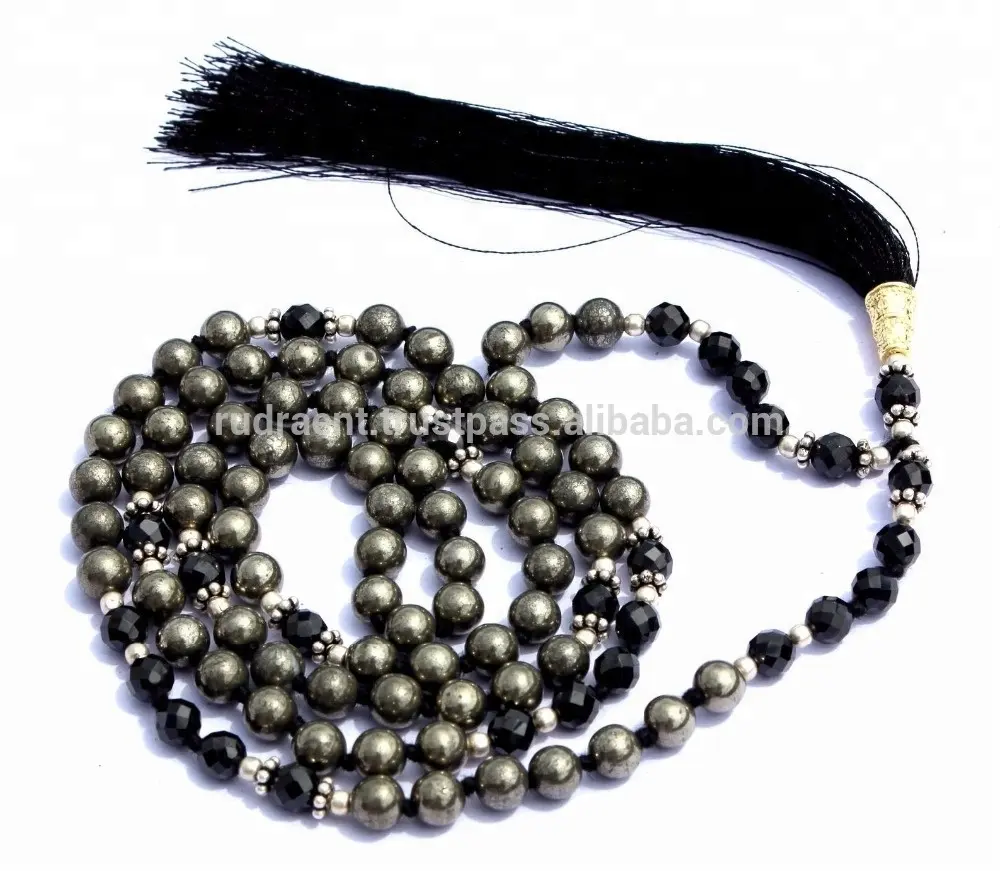 Acquista Trending perline di preghiera spirituale di alta qualità rosario pirite spinello nero Yoga 108 collana di nappe di perline di Mala