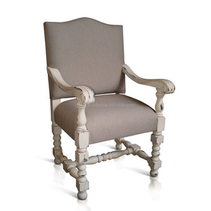 <strong>French</strong> <strong>Armchair</strong> Upholstered Grey with Distressed, <strong>French</strong> Chair, <strong>French</strong> Louis Chair - Product Image 1