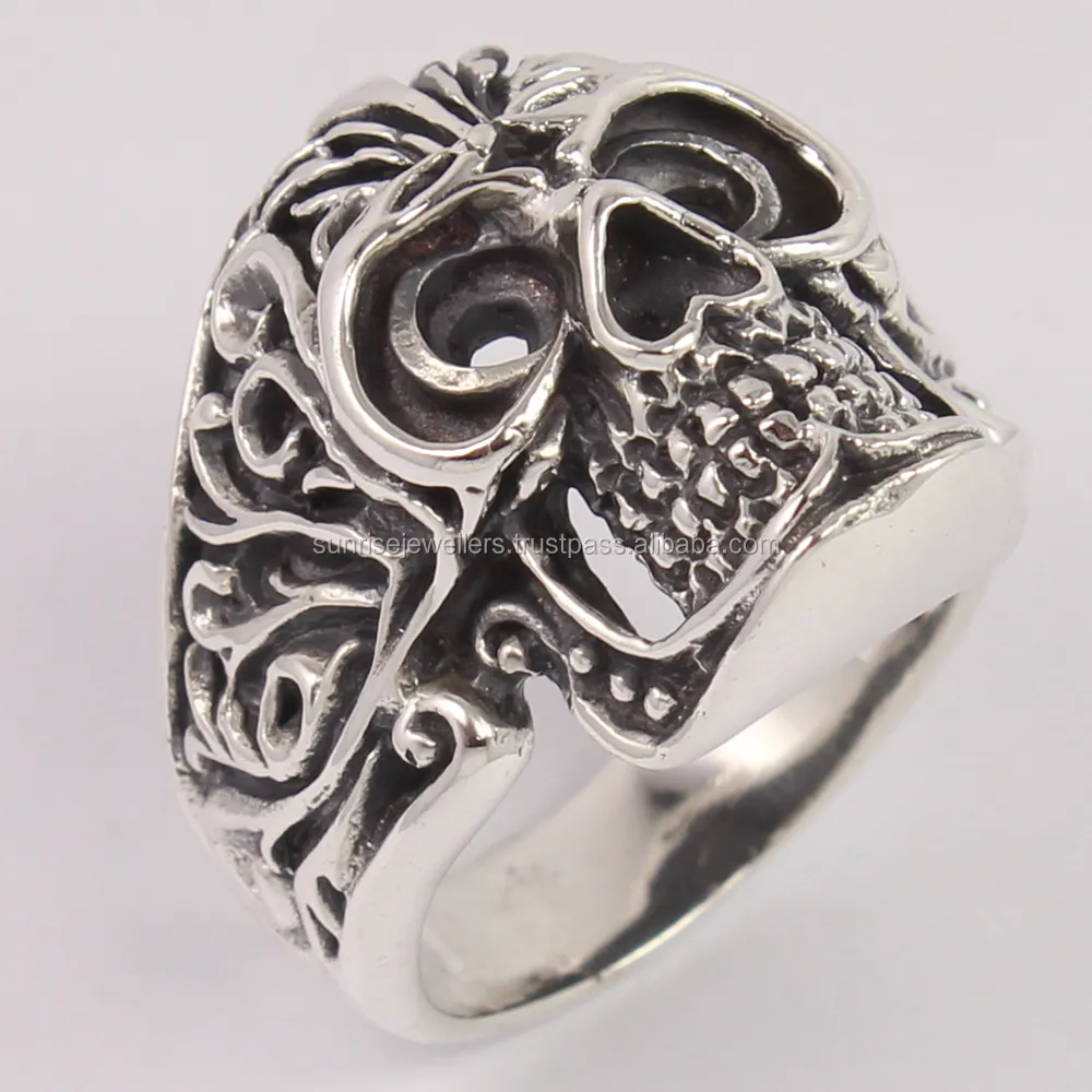 925 Solid Sterling Silver Men's Jewelry Punk Skull Biker Finger Ring Size US 5,6,7,8,9 and 10