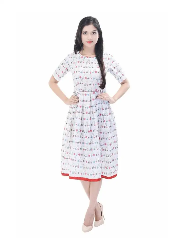 Designer de algodão estampados cum mão bloco impresso kurti kurti vestido vestido para as mulheres