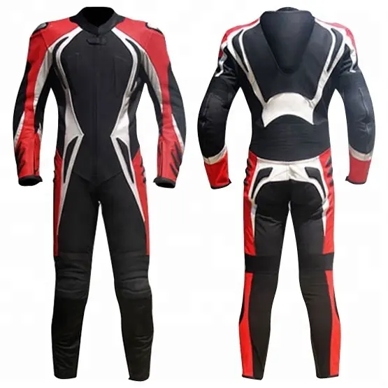 Motorbike Riding Motorcycle Racing Suit & Black Motorbike Clothing Genuine Cow Hide Leather 1 Pc Red White Racing Team Team Name