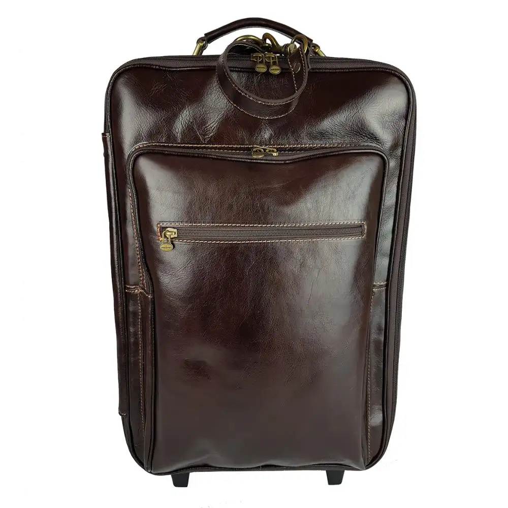 Italian High Quality Leather Trolley for Men Genuine Leather Made in Italy Luggage for Women