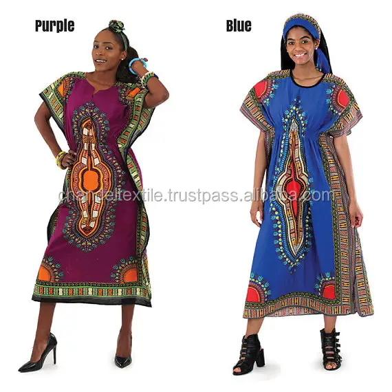 Dashiki africano Kaftan em 100% Algodão. Tradicional Dashiki Imprimir Elastic Vestido kaftan caftan Kaftan Vestido longo Para As Mulheres