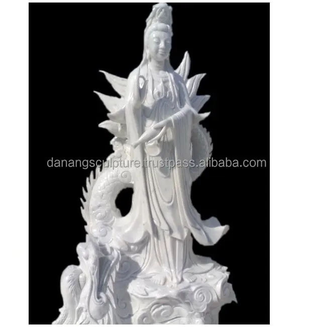 Kuan Yin Buddha in piedi su dragon statua di pietra DSF-P014