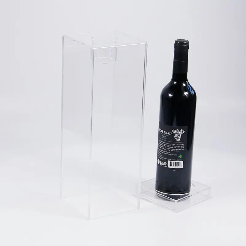 Espositore per champagne in perspex con scatola per bottiglia di vino in acrilico trasparente rettangolare