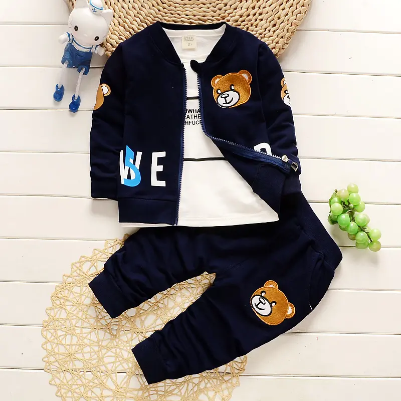 Conjuntos de ropa para bebé, abrigo + camisa + Pantalones para niño recién nacido, conjunto de 3 piezas, traje de oso de dibujos animados, conjunto de ropa para niño