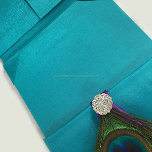Làm bằng tay đẹp Teal gatefold Peacock lời mời đám cưới Túi thư mục trang trí đám cưới thanh lịch - Product Image 3