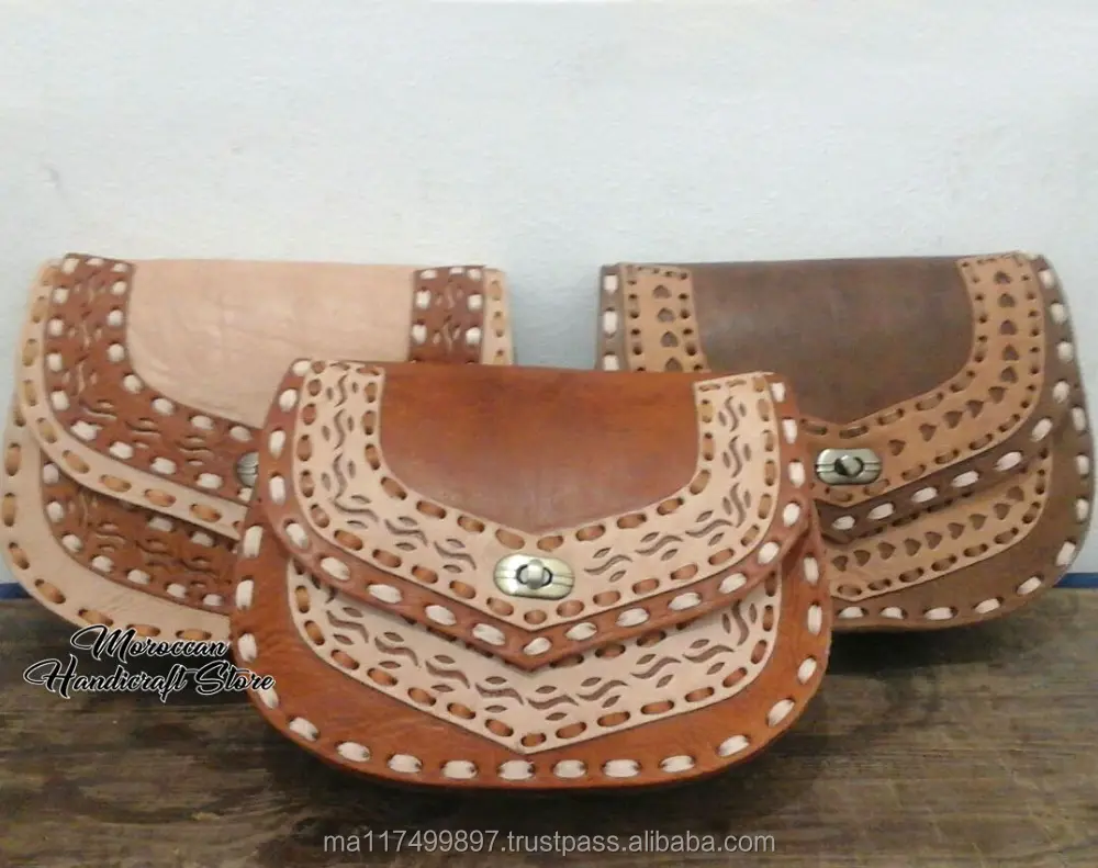 Bolso de cuero hecho a mano marroquí mujer bolsa de cuero de vaca