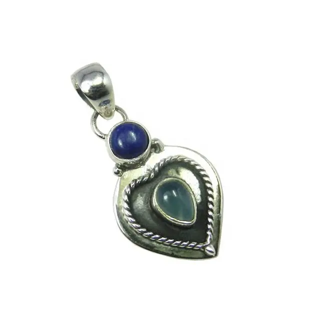 Corazón diseño moda 925 plata esterlina lapislázuli Calcedonia Multi piedra colgante colgantes hechos a mano