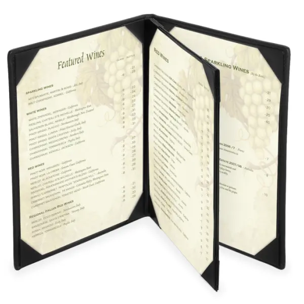 A4 جلدية مطعم القائمة مجلد/أسود أغطية جلد لقائمة/حافظة لقائمة الطعام مطعم
