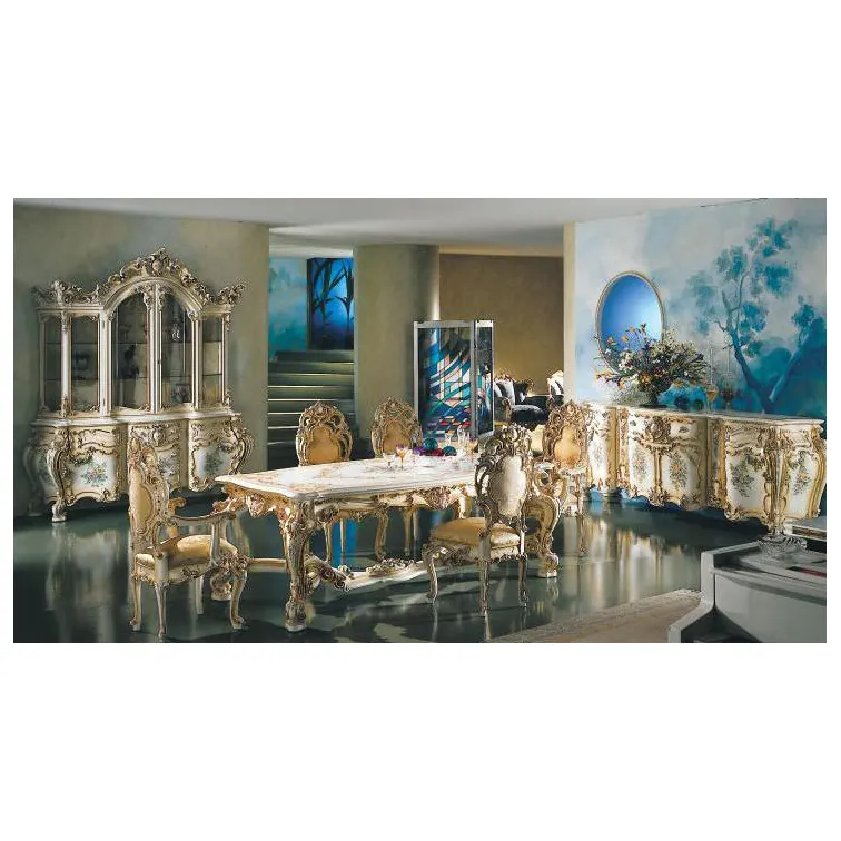 Tabelas de sala de jantar antiguidade luxuosa francesa conjuntos de móveis