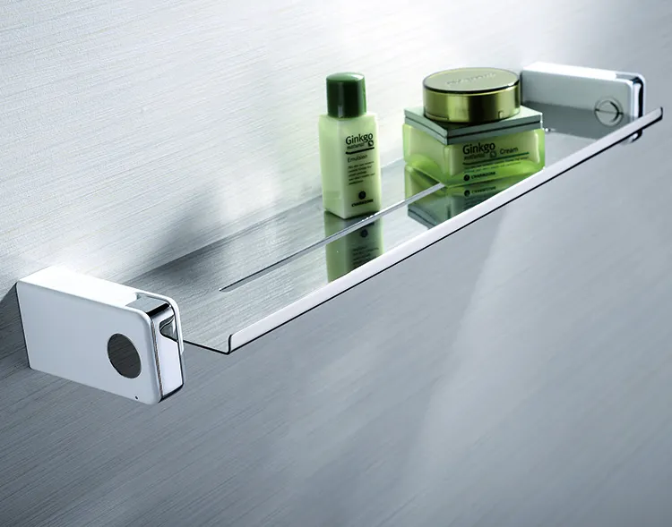 F3103WH-estante de cristal para baño, pulido, cromado, de acero inoxidable, de alta calidad, con soporte