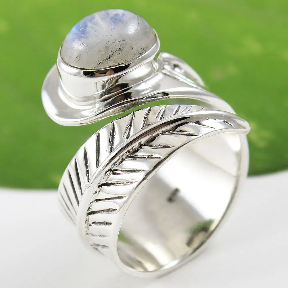 Snake blatt 925 sterling silber regenbogen mondstein edelstein ring schmuck