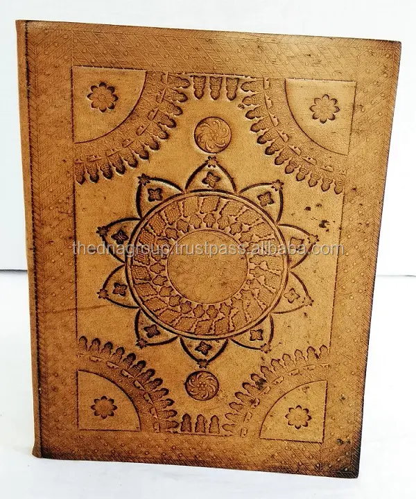 Journal intime indien fait à la main, classique, en relief, couleur beige, imprimé fleur, journal de voyage rétro, un journal exclusif en papier fait à la main en cuir