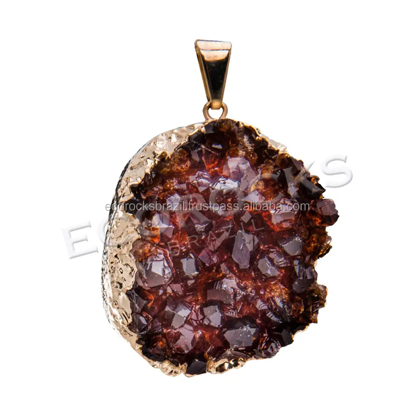 Pendentif en Citrine Druzy brésilienne-plaqué or et argent de Eco Rocks, vente en gros, cristal de guérison