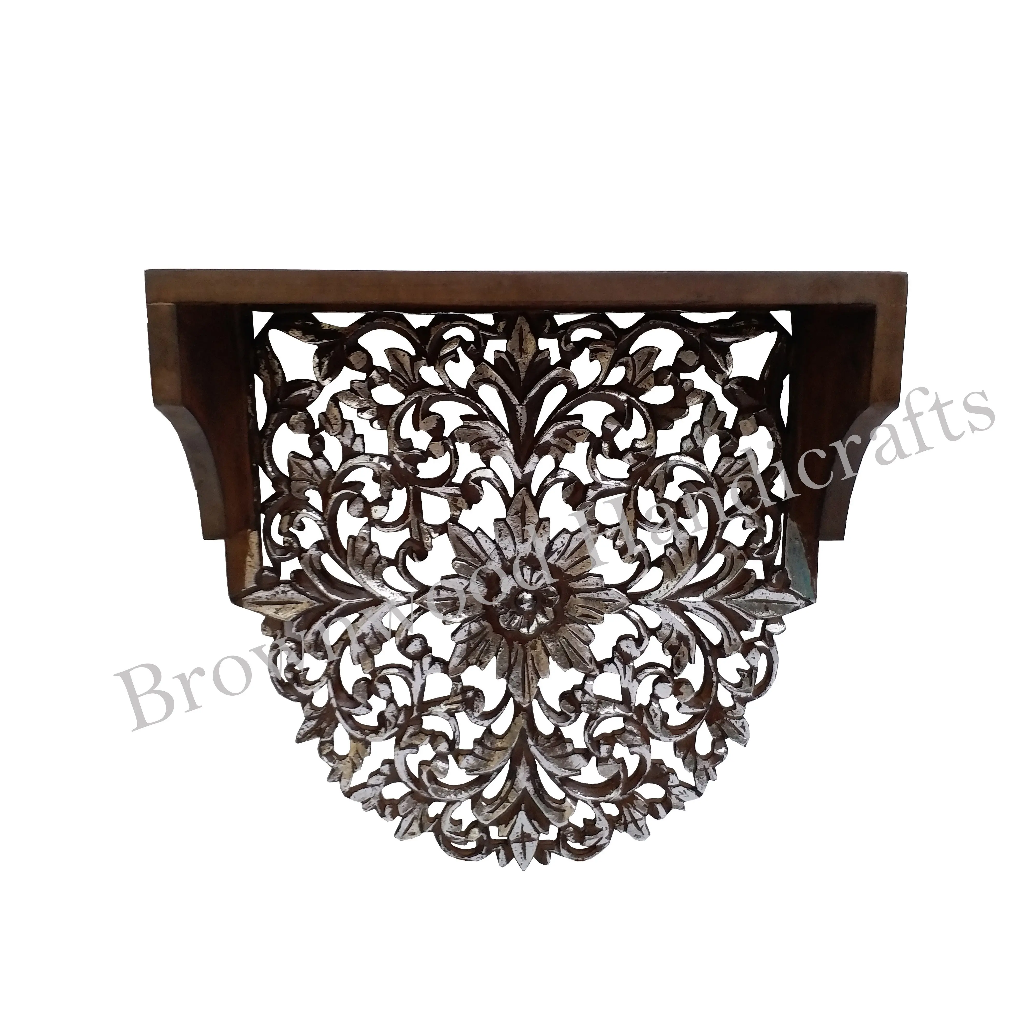 Indian Vintage Home Decorative Floral Design Wooden Hand Carved Wall Shelf / Wall Hanging