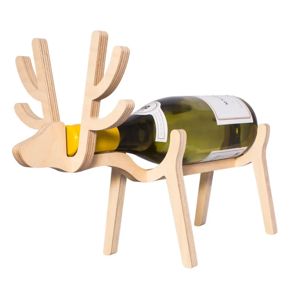 En bois motif renne support de bouteille de vin